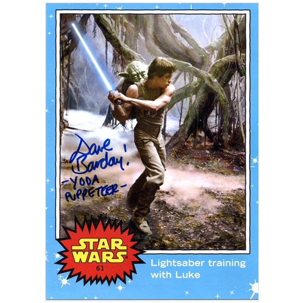 David Barclay Autographed Star Wars Topps Lightsaber Training with Luke 5x7 Trading Card w/ Yoda Puppeteer Inscription