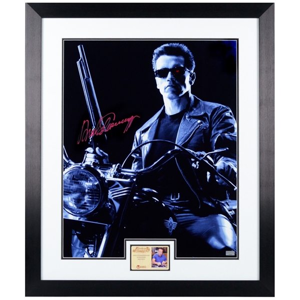 Arnold Schwarzenegger Autographed Terminator 2: Judgement Day Harley Davidson 16x20 Framed Photo