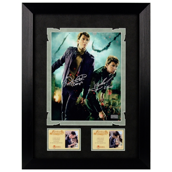 James Phelps, Oliver Phelps Autographed Harry Potter George and Fred Weasley 8x10 Framed Scene Photo with Fred and George Inscriptions