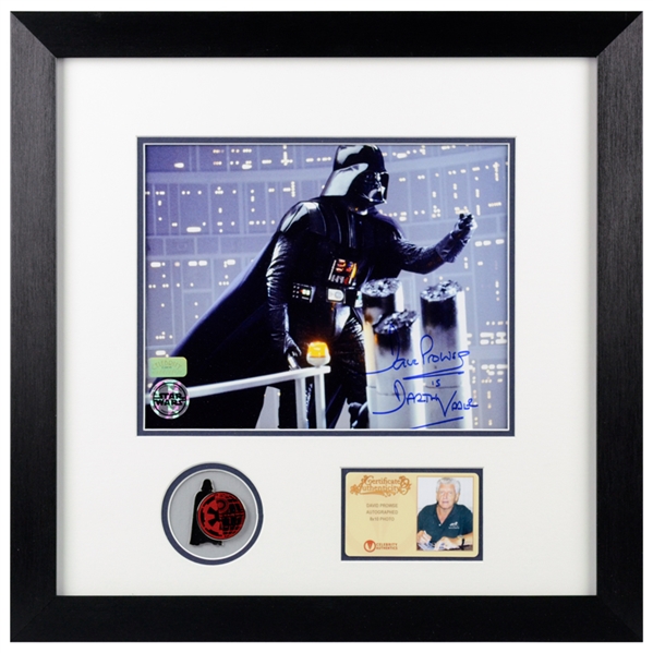 David Prowse Autographed Star Wars Empire Strikes Back Darth Vader Gantry 8x10 Classic Scene Photo with Limited Edition Darth Vader Collectors Pin