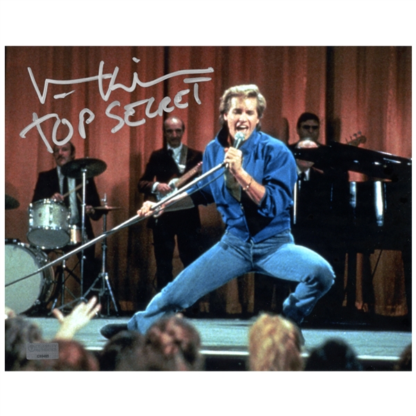 Val Kilmer Autographed 8×10 Singing Photo with Top Secret Inscription 