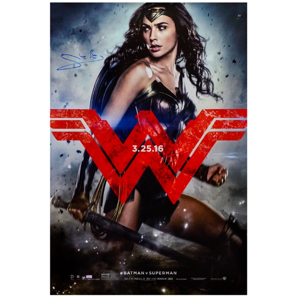 Gal Gadot Autographed 2016 Batman vs Superman Wonder Woman Original 27x40 Double-Sided Movie Poster