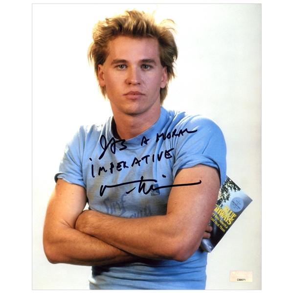Val Kilmer Autographed Real Genius Chris Knight 8x10 Photo with Its a Moral Imperative Inscription 
