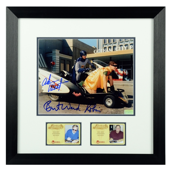 Adam West, Burt Ward Autographed Classic Batman & Robin Batcycle 8x10 Framed Photo