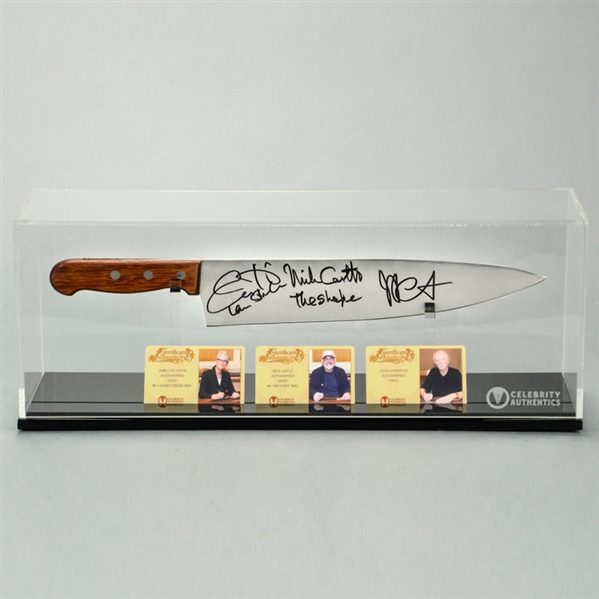 Jamie Lee Curtis, Nick Castle, John Carpenter Autographed Halloween Knife with Display Case- VERY RARE!