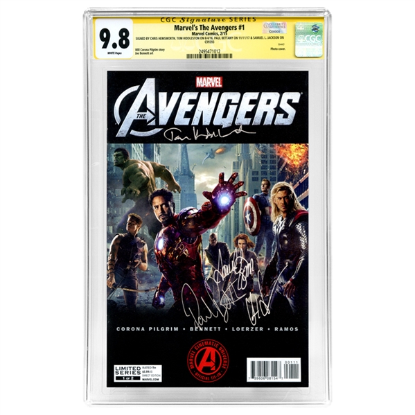Paul Bettany, Chris Hemsworth, Tom Hiddleston, Samuel L. Jackson Autographed Avengers #1 CGC Signature Series 9.8 Mint 