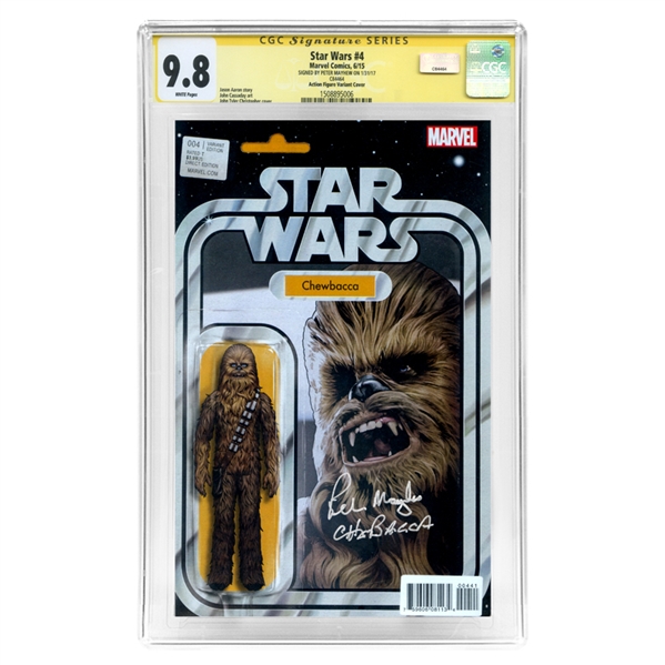 Peter Mayhew Autographed 2015 Star Wars #4 Chewbacca with Action Figure Variant Cover CGC Signature Series 9.8 Mint