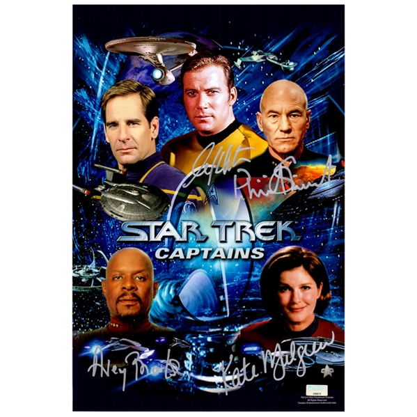 Patrick Stewart, William Shatner, Avery Brooks, Kate Mulgrew Autographed Star Trek Captains 11×14 Photo