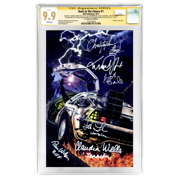 Michael J. Fox, Christopher Lloyd, Thomas Wilson, Lea Thompson, Claudia Wells and Bob Gale Autographed 2015 Back to the Future #1 CGC SS 9.9 with JJ Comics Exclusive Kern Variant Cover