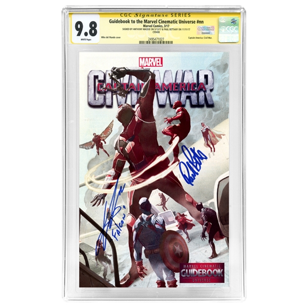 Paul Bettany, Anthony Mackie Autographed 2017 Guidebook to the Marvel Cinematic Universe CGC Signature Series 9.8 Mint