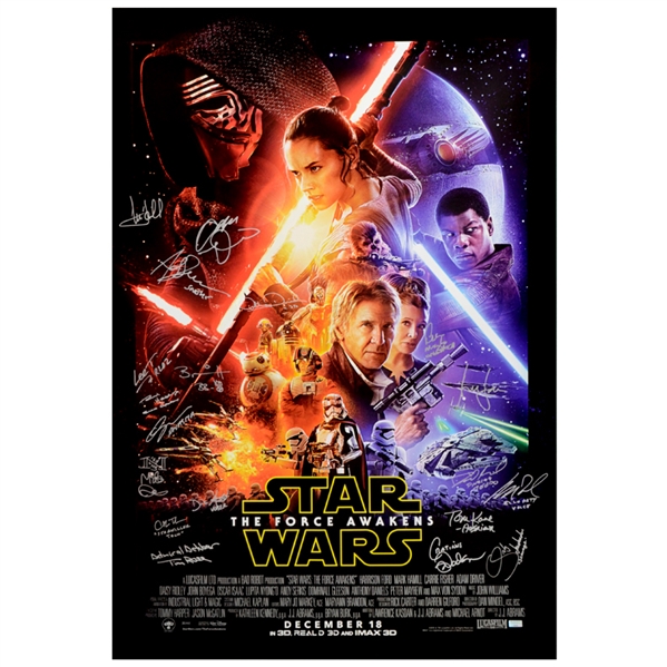 Harrison Ford, Mark Hamill, Adam Driver, Star Wars The Force Awakens Cast Autographed Original 27x40 Double-Sided Movie Poster * VERY RARE *