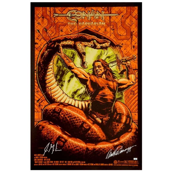 Arnold Schwarzenegger, John Milius Autographed Conan the Barbarian Mondo Poster