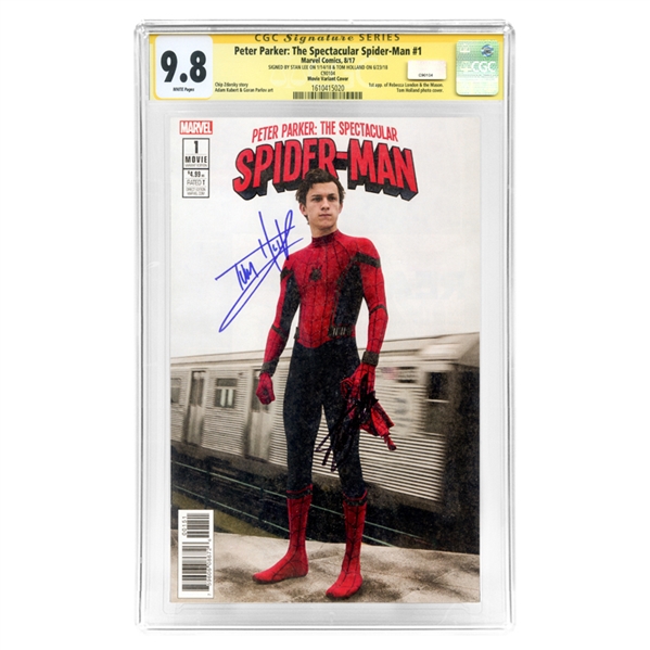 Tom Holland & Stan Lee Autographed 2017 Peter Parker: The Spectacular Spider-Man #1 Variant Movie Photo Cover CGC SS 9.8 Mint