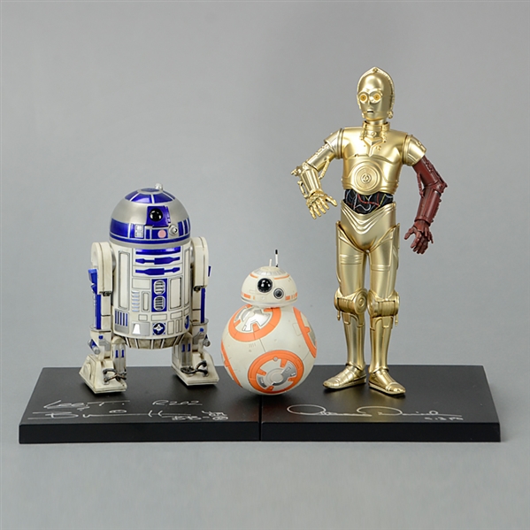 Anthony Daniels, Brian Herring, Lee Towersey Autographed Kotobukiya Star Wars R2-D2, BB-8, C-3PO Droid 1/10 Scale Statue Set