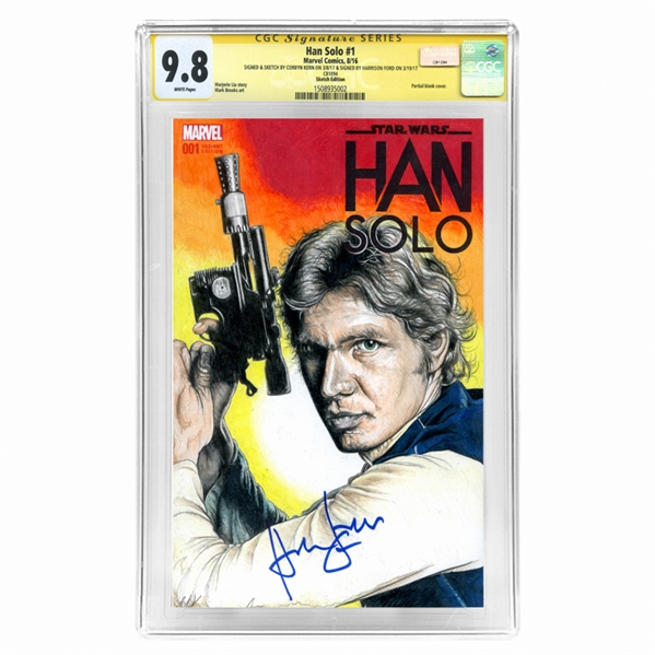 Harrison Ford Autographed 2016 Star Wars: Han Solo #1 with Original Kern Sketch Variant Cover CGC SS 9.8 Mint