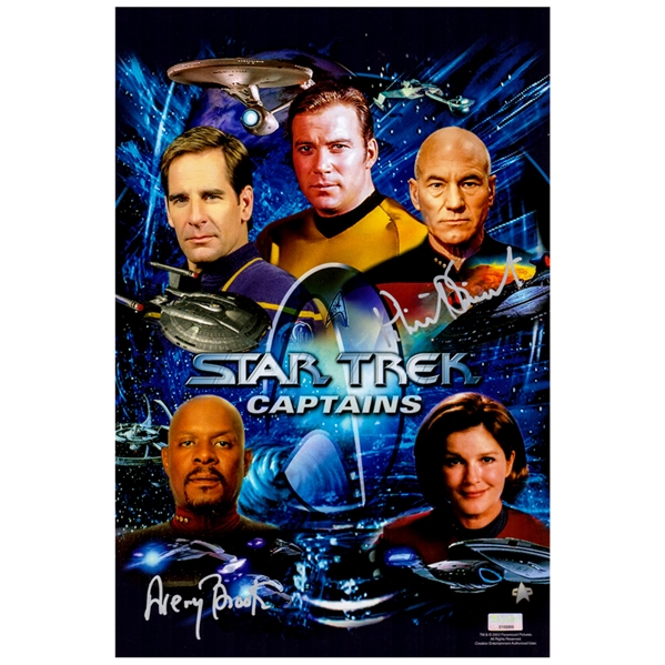 Patrick Stewart, Avery Brooks Autographed Star Trek Captains 10×15 Photo