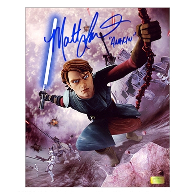 Matt Lanter Autographed Star Wars Clone Wars Anakin 8x10 Action Photo w/ Anakin Inscription