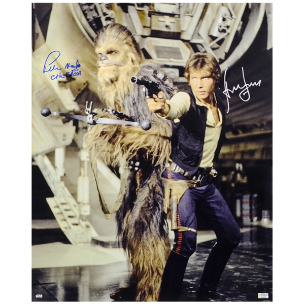 Harrison Ford, Peter Mayhew Autographed Han Solo and Chewbacca 16x20 Photo