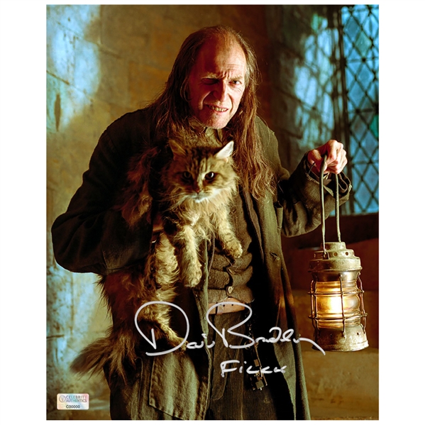 David Bradley Autographed Harry Potter Filch and Mrs. Norris 8x10 Photo