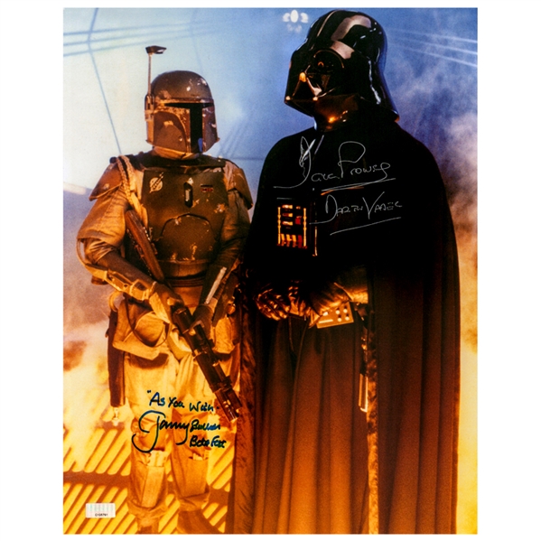 David Prowse and Jeremy Bulloch Autographed Darth Vader and Boba Fett Carbon Freezing Chamber 11x14 Photo