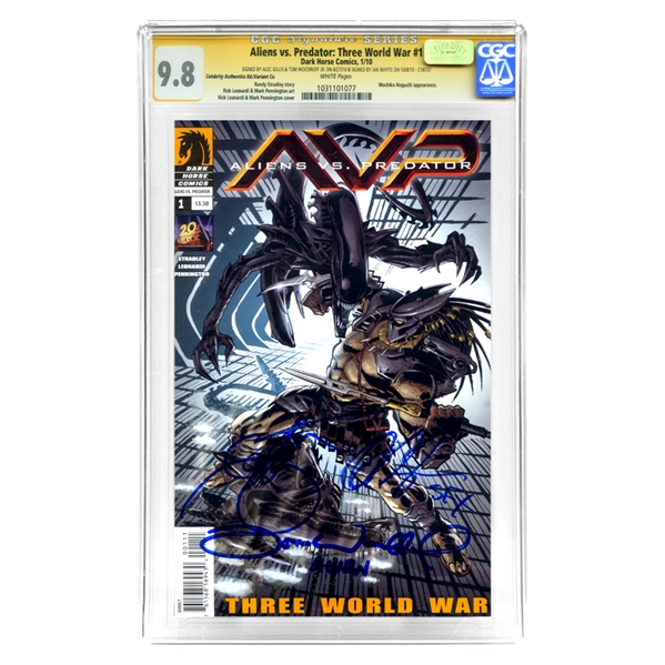 Alec Gillis, Tom Woodruff Jr, Ian Whyte Autographed 2010 AVP Alien vs Predator Three World War #1 CGC SS 9.8 Mint