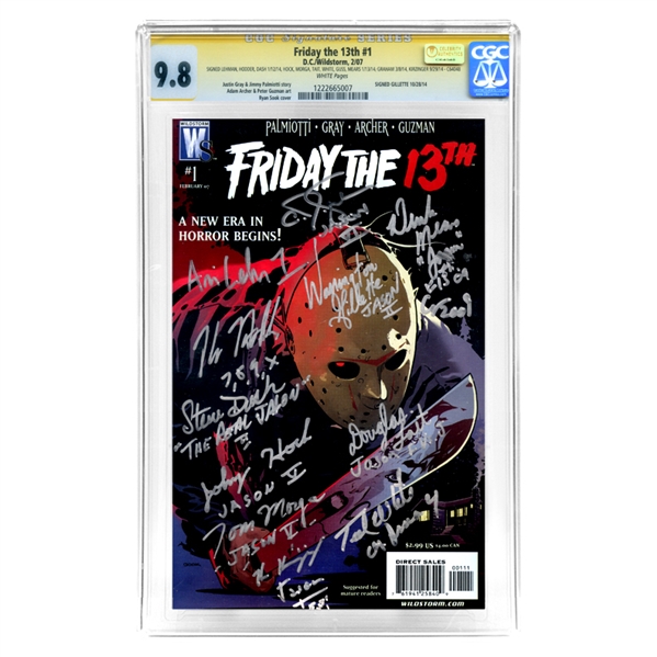 Kane Hodder, Steve Dash, Derek Mears, Warrington Gillette and Jason Vorhees Cast Autographed 2007 Friday the 13th #1 CGC SS 9.8
