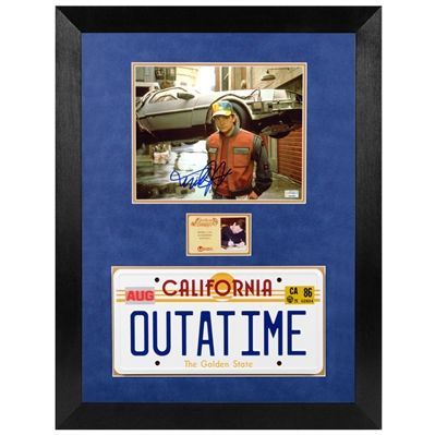 Michael J. Fox Autographed Back to the Future Marty McFly 8x10 Photo With OUTATIME License Plate Framed Display