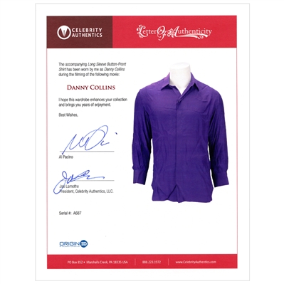 Al Pacino 2015 Danny Collins Screen Worn Dress Shirt with Al Pacino Signed Letter of Authenticity 
