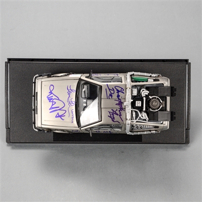 Michael J. Fox, Christopher Lloyd, Thomas Wilson, Lea Thompson, Claudia Wells and Bob Gale Autographed Back to the Future 1:18 Scale Die-Cast DeLorean