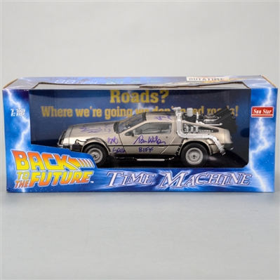 Michael J. Fox, Christopher Lloyd, Thomas Wilson, Lea Thompson, Claudia Wells and Bob Gale Autographed Back to the Future 1:18 Scale Die-Cast DeLorean