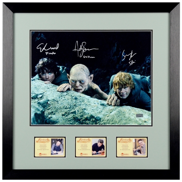 Elijah Wood, Sean Astin, Andy Serkis Autographed Lord of the Rings Scene 11x14 Framed Photo