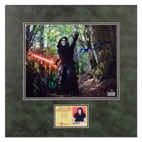 Adam Driver Autographed Star Wars The Force Awakens Kylo Ren Forest of Takodana 8x10 Matted Photo