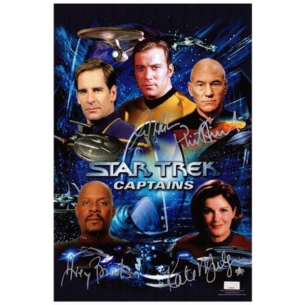 William Shatner, Patrick Stewart, Kate Mulgrew, Avery Brooks Autographed Star Trek Captains 10×15 Photo