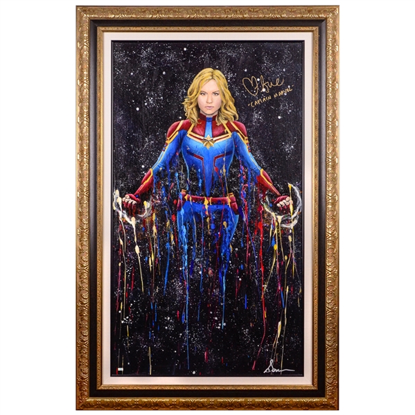 Brie Larson Autographed Captain Marvel Original 24x42 Oil & Acrylic Framed Painting