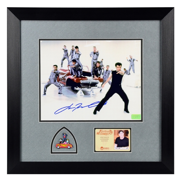 John Travolta Autographed Grease Danny 8x10 Photo Framed with Greased Lightning Pin
