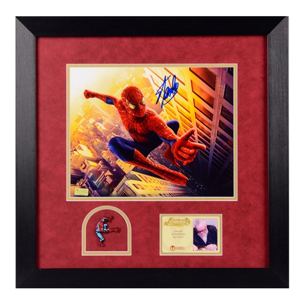 Stan Lee Autographed 8x10 Photo Framed with Spider-Man Pin