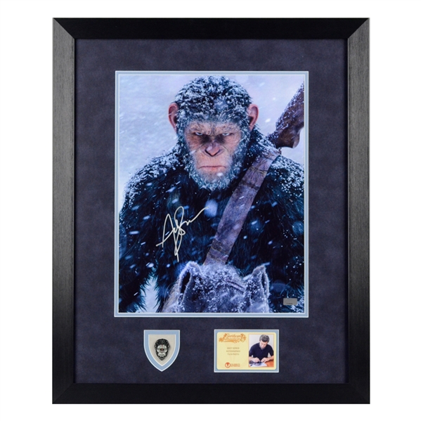 Andy Serkis Autographed Planet of The Apes Caesar 11x14 Photo Framed With Mondo Caesar Pin