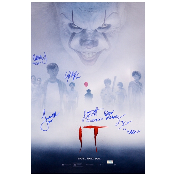 Finn Wolfhard, Wyatt Oleff, Chosen Jacobs, Jaeden Lieberher, Jack Dylan Grazer, Jackson Robert Scott, 2017 IT Cast Autographed 16x24 Poster with Character Names