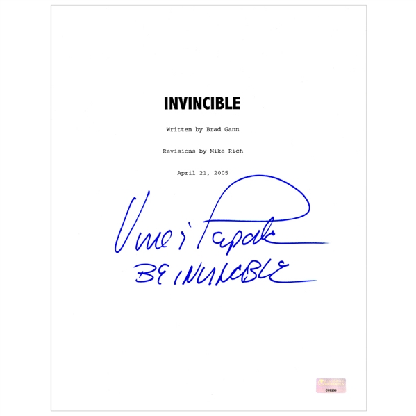Vince Papale Autographed Invincible Script Cover with Be Invincible Inscription