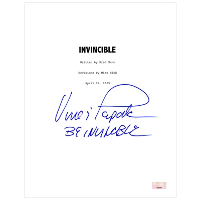 Vince Papale Autographed Invincible Script Cover with Be Invincible Inscription