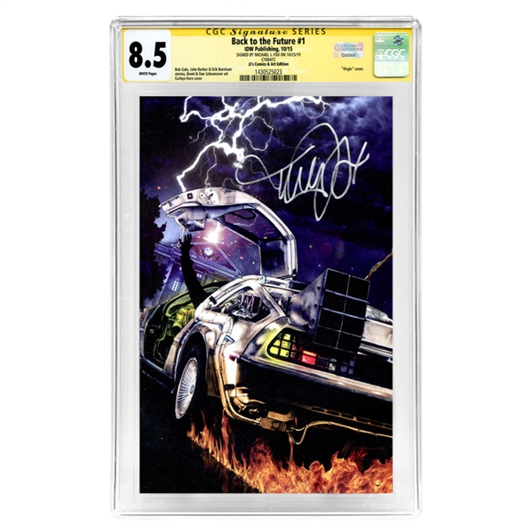 Michael J. Fox Autographed Back to the Future #1 CGC SS 8.5 JJ Comics Exclusive Corbyn Kern Variant