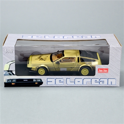 Michael J. Fox Autographed Back to the Future 1:18 Scale Die-Cast Gold DeLorean
