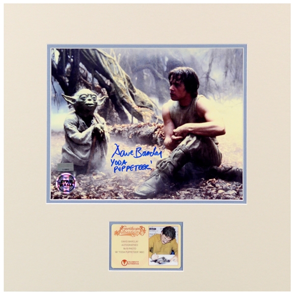 David Barclay Autographed Star Wars Empire Strikes Back Yoda and Luke Skywalker 8x10 Matted Photo
