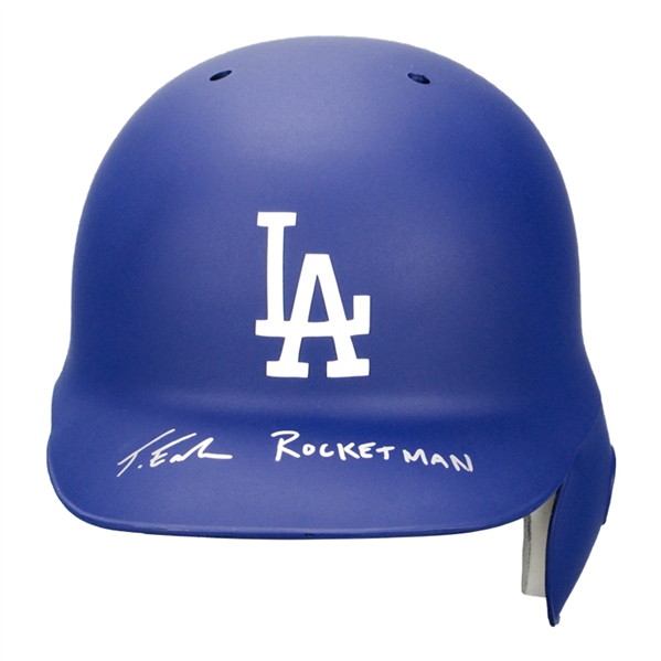 Taron Egerton Autographed LA Dodgers Rawlings Authentic On Field Batting Helmet with Rocketman Inscription