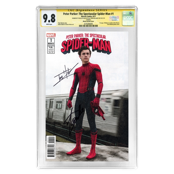 Tom Holland & Stan Lee Autographed 2017 Peter Parker: The Spectacular Spider-Man #1 Variant Movie Photo Cover CGC SS 9.8 (mint)