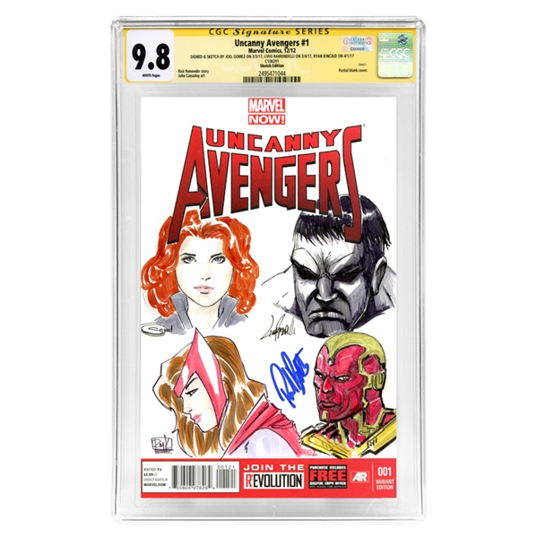 Paul Bettany Autographed Uncanny Avengers #1 with 4 Sketches (Black Widow, Hulk, Scarlet Witch, Vision) CGC SS 9.8 (mint)