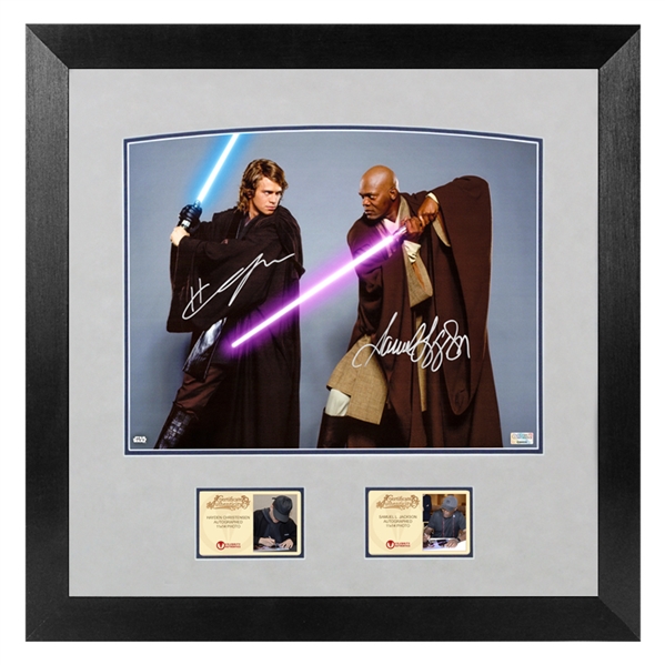 Hayden Christensen, Samuel L. Jackson Autographed Star Wars Anakin and Mace Windu 11x14 Framed Photo