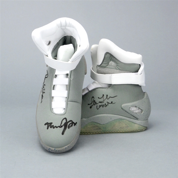 Michael J. Fox, Christopher Lloyd, Thomas Wilson, and Lea Thompson Back to the Future II Cast Autographed Back To The Future Marty McFly Shoes