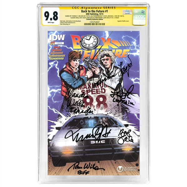 Michael J. Fox, Christopher Lloyd, Tom Wilson, Lea Thompson, Claudia Wells and Bob Gale Autographed Back to the Future #1 with CA Exclusive Cover CGC SS 9.8 (mint)