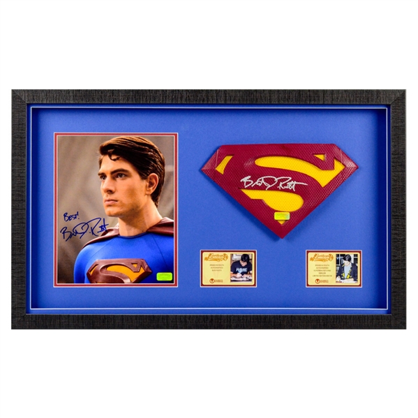 Brandon Routh Autographed Superman Returns 1:1 Scale Superman Emblem and 8×10 Scene Photo Framed Display Set